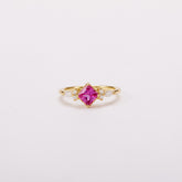 Rubellite Pink Princess-cut Sapphire Unfolding Wings Cluster Ring