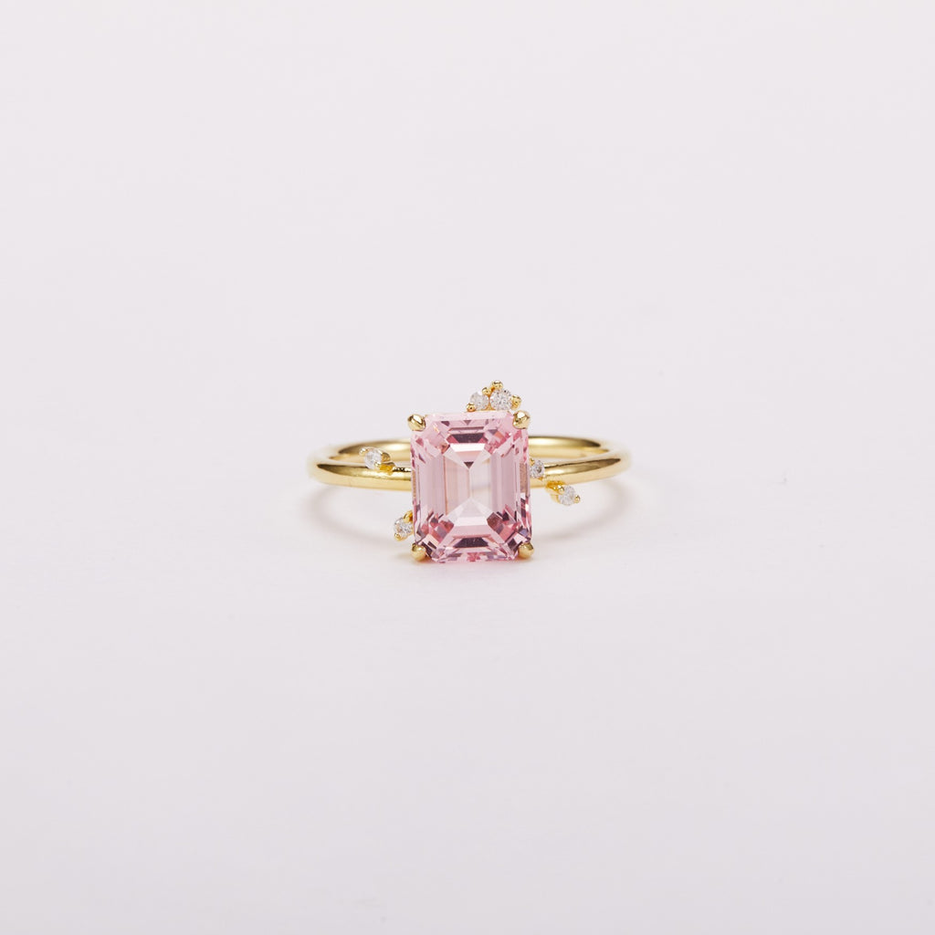 Morganite Pink Constellation Cluster Ring - Emerald Cut