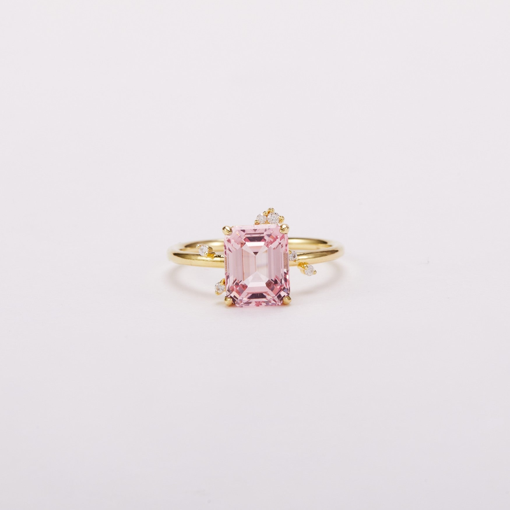 Morganite Pink Constellation Cluster Ring - Emerald Cut