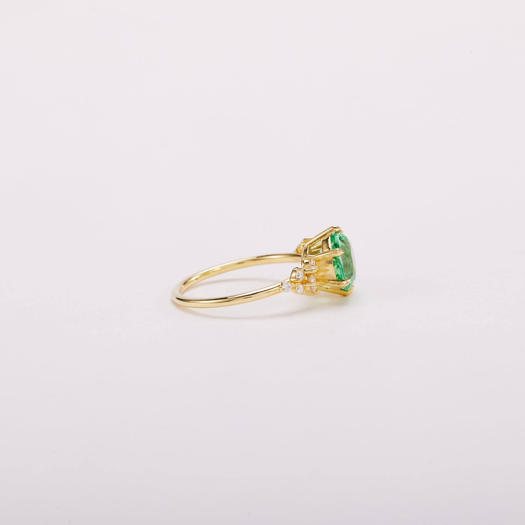 Vivid Mint Green Bloom Cluster Ring - Round Brilliant