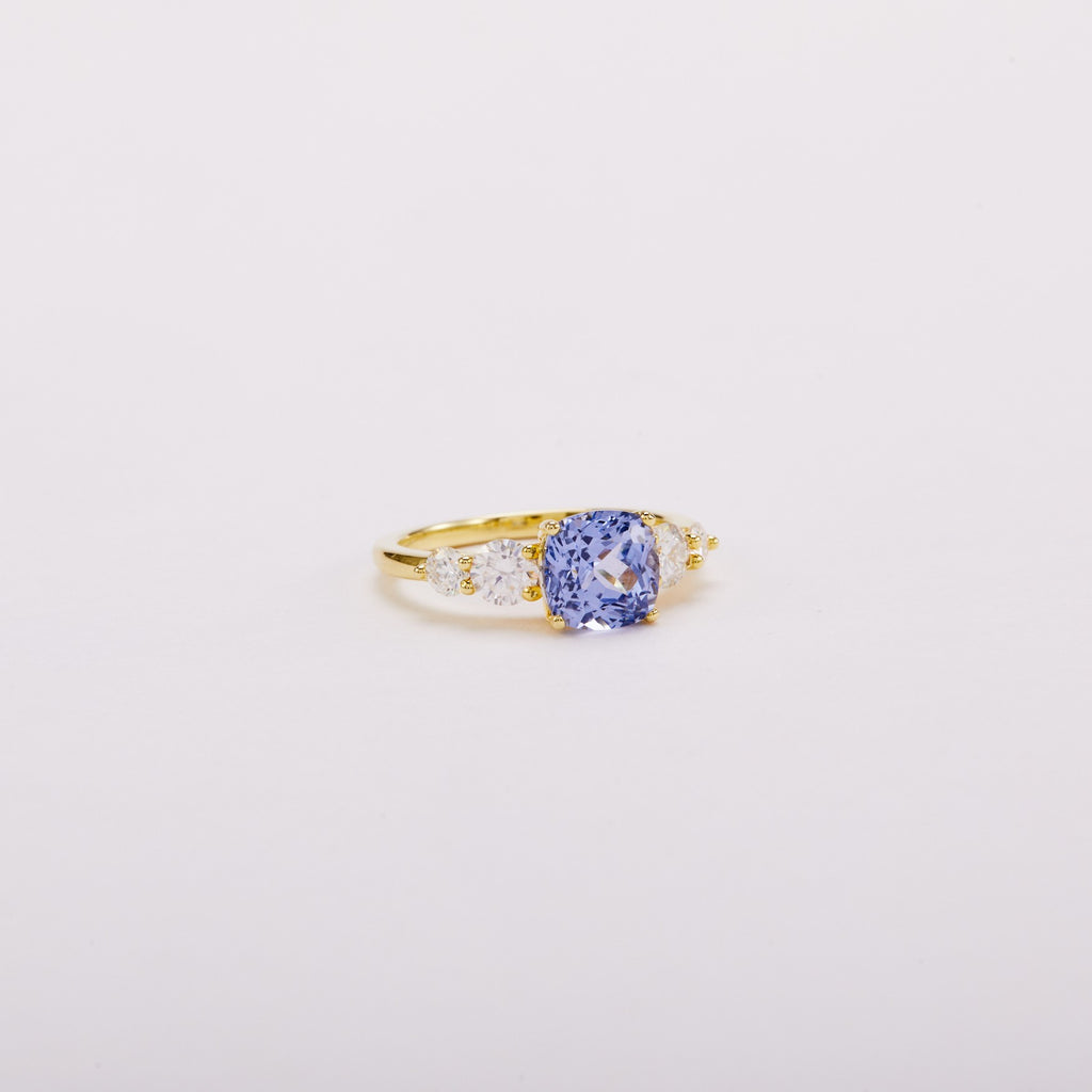 Misty Cornflower Cushion Sapphire Five-Stone Ring