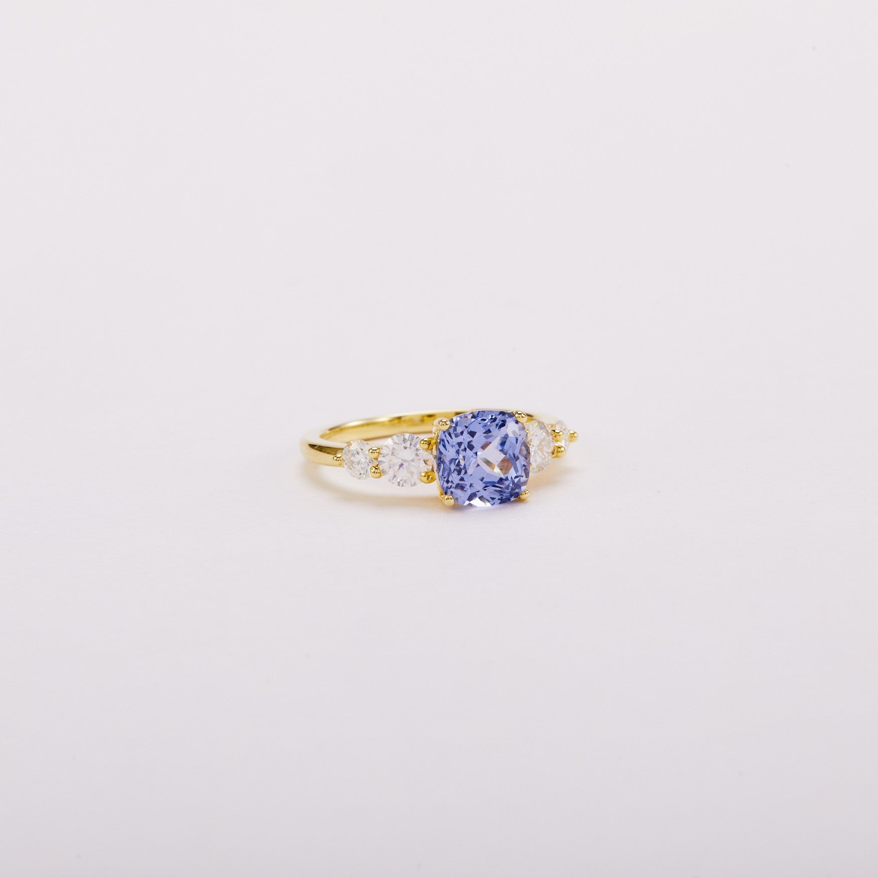 Misty Cornflower Cushion Sapphire Five-Stone Ring