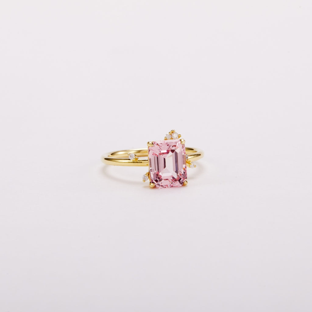 Morganite Pink Constellation Cluster Ring - Emerald Cut