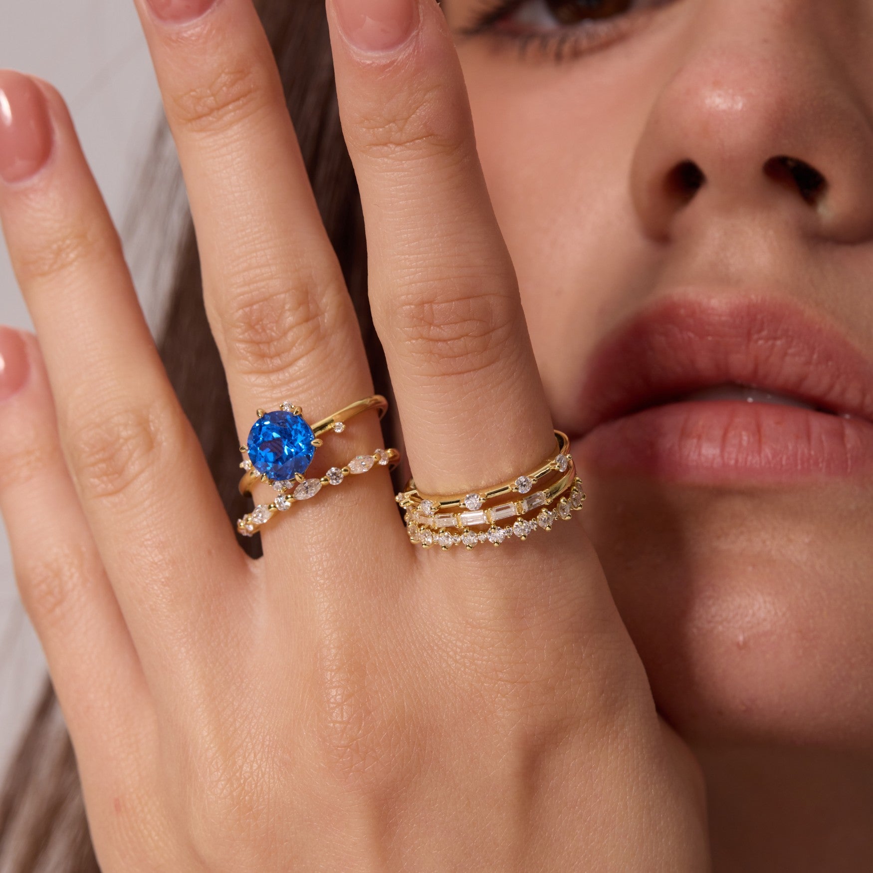 Cobalt Blue Round Spinel Constellation Cluster Ring