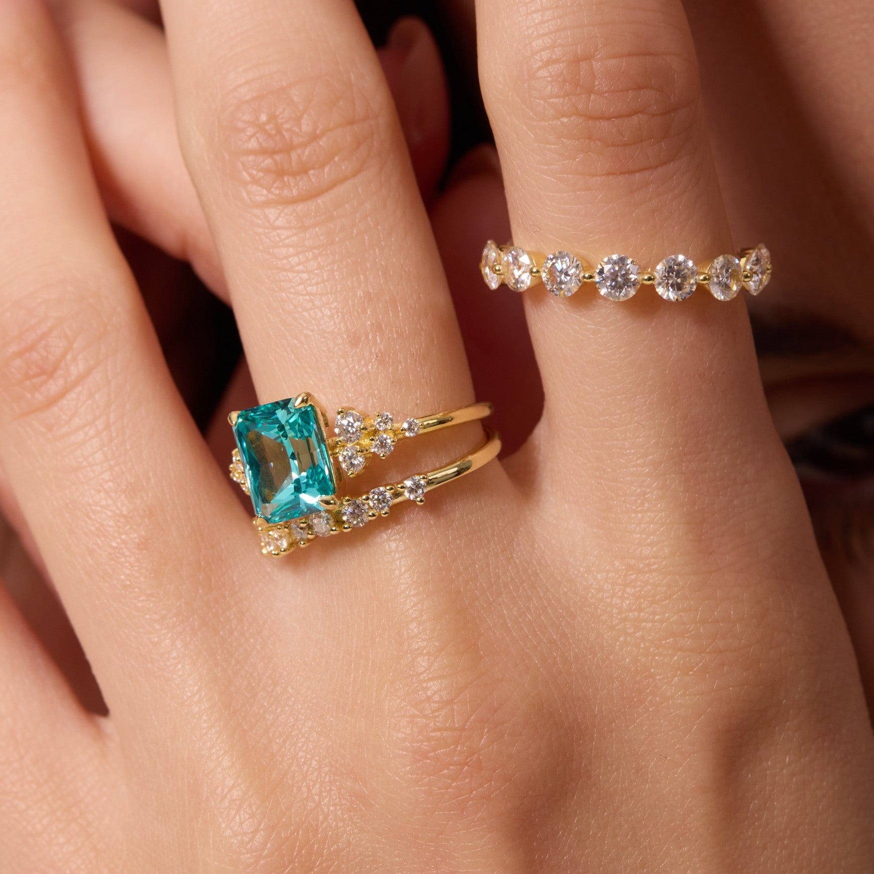 Paraiba Blue Bloom Cluster Ring - Radiant Cut