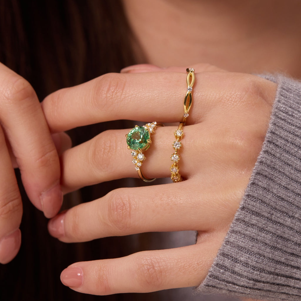 Vivid Mint Green Bloom Cluster Ring - Round Brilliant