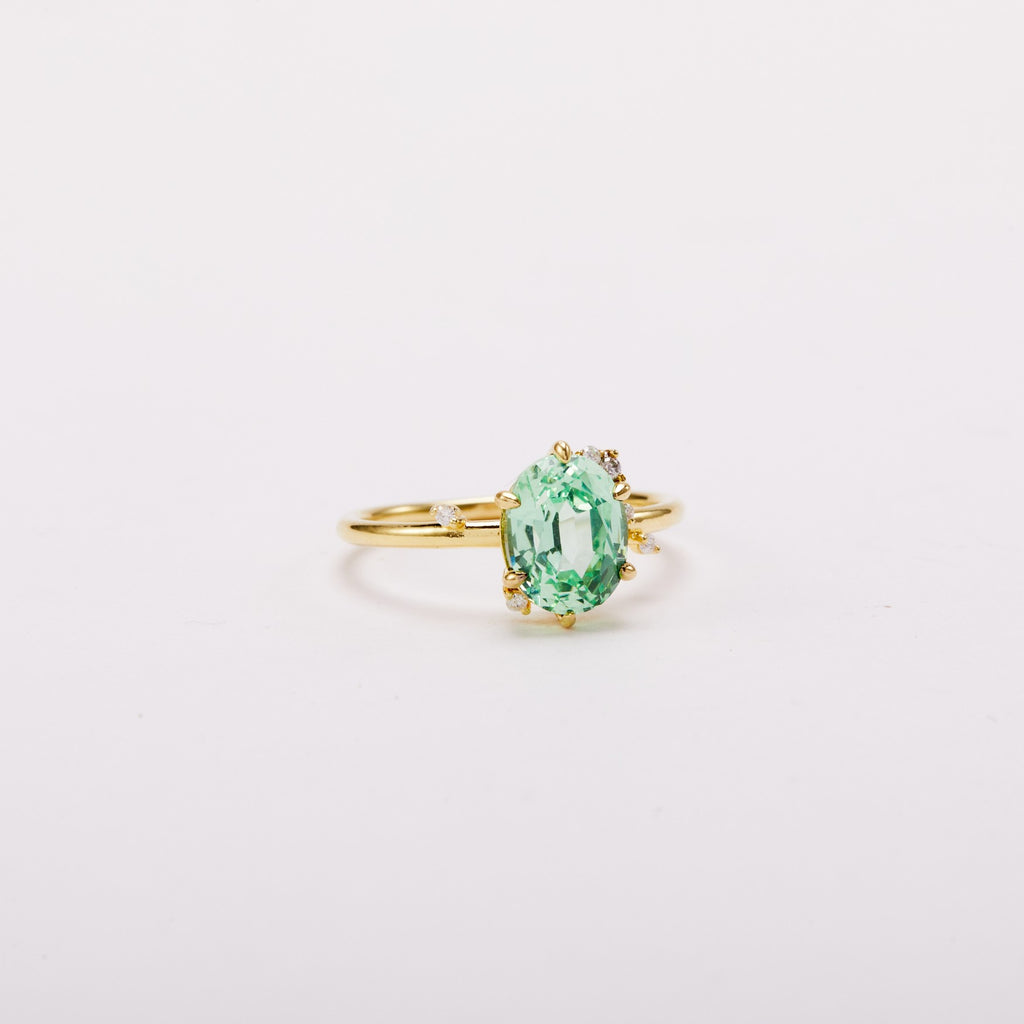 Vivid Mint Green Constellation Cluster Ring - Oval Step Cut