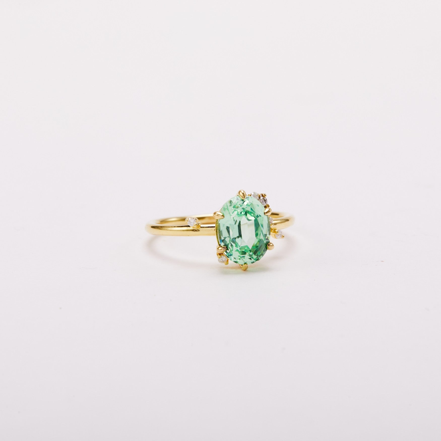 Vivid Mint Green Constellation Cluster Ring - Oval Step Cut