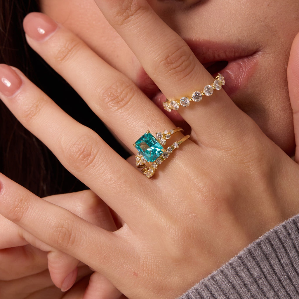 Paraiba Blue Bloom Cluster Ring - Radiant Cut