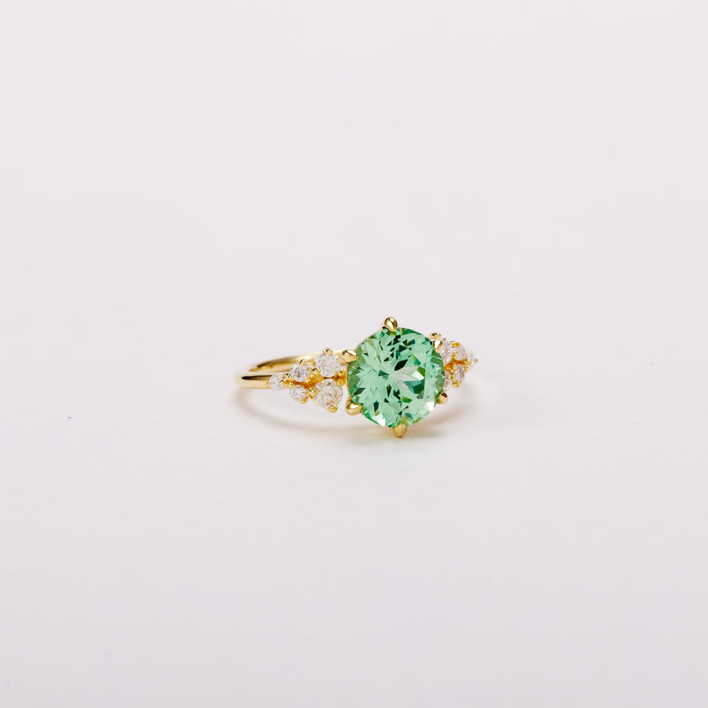Vivid Mint Green Bloom Cluster Ring - Round Brilliant