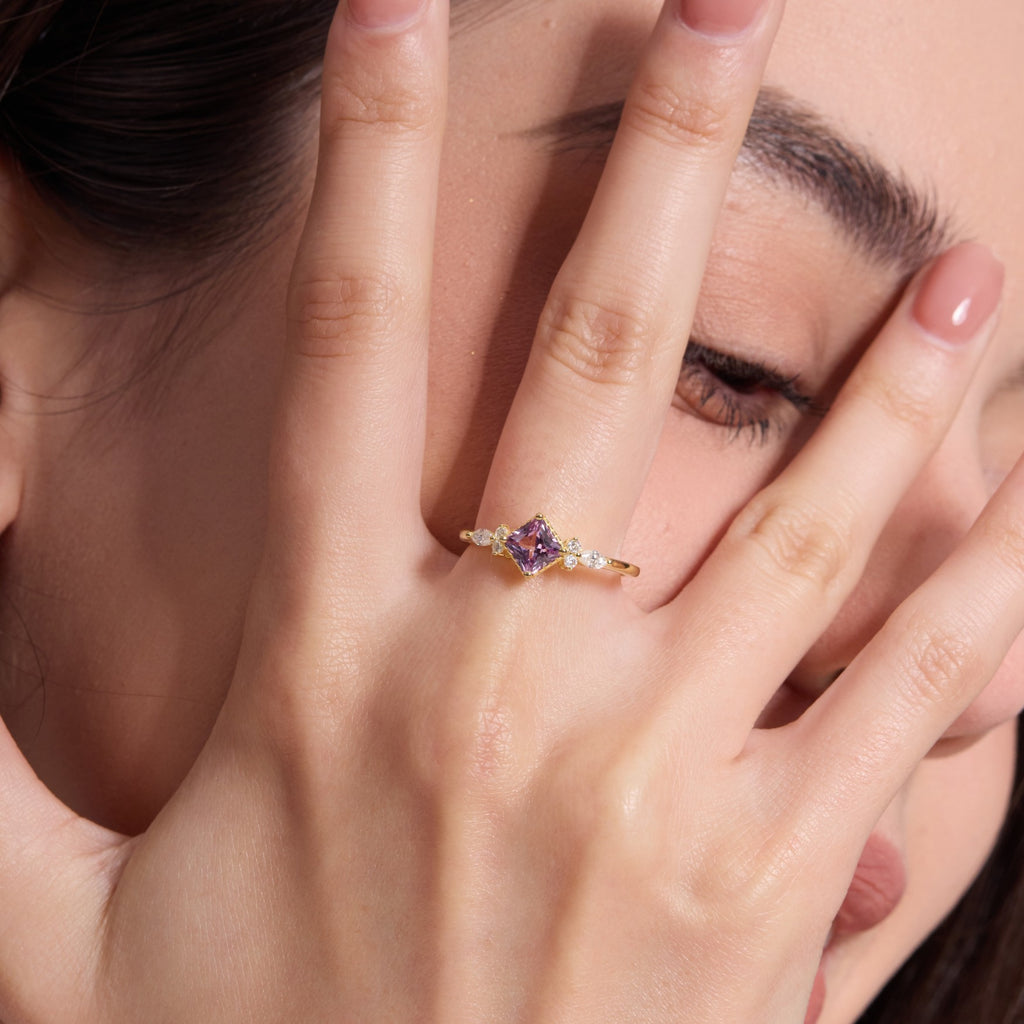 Lilac Princess-cut Sapphire Unfolding Wings Cluster Ring
