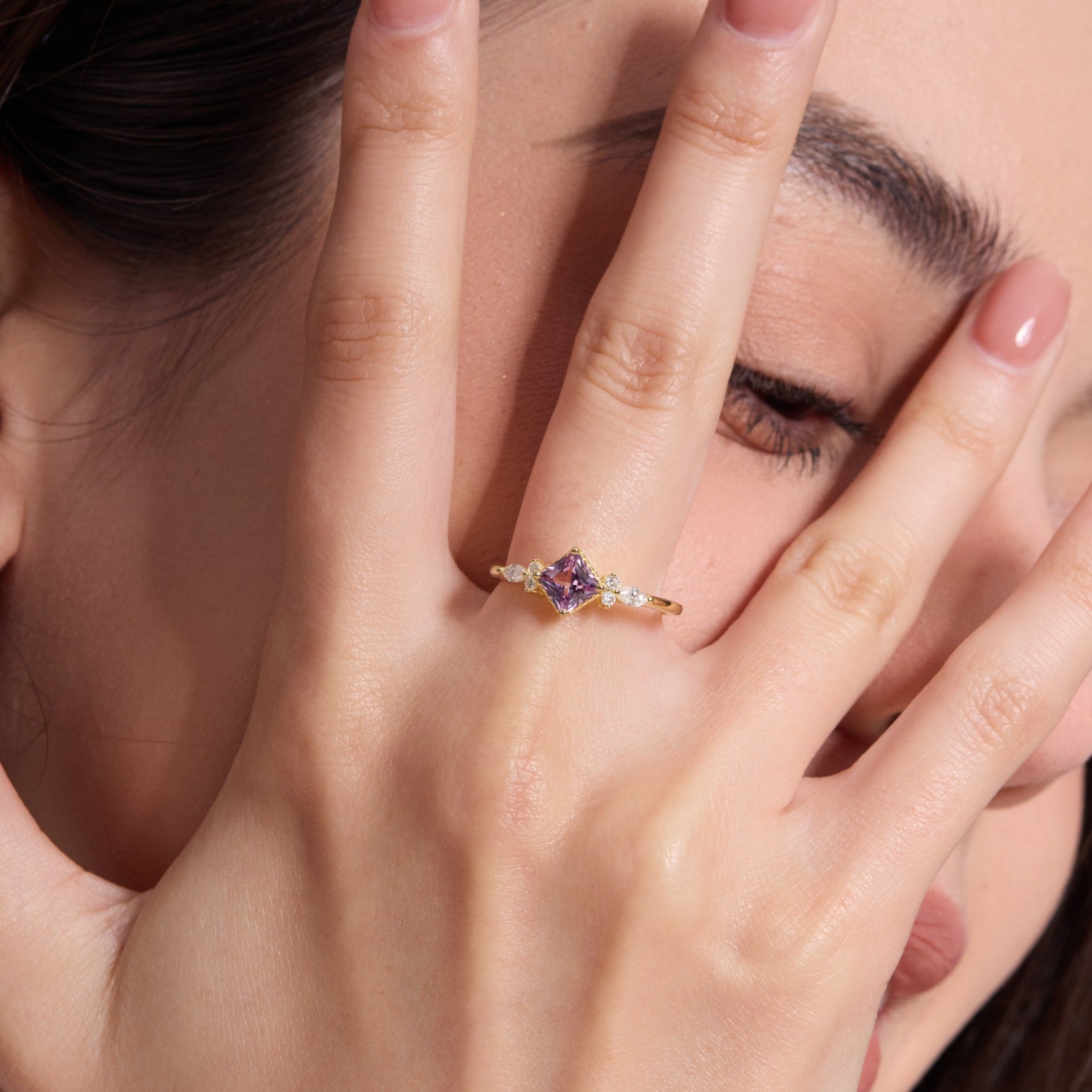 Lilac Princess-cut Sapphire Unfolding Wings Cluster Ring