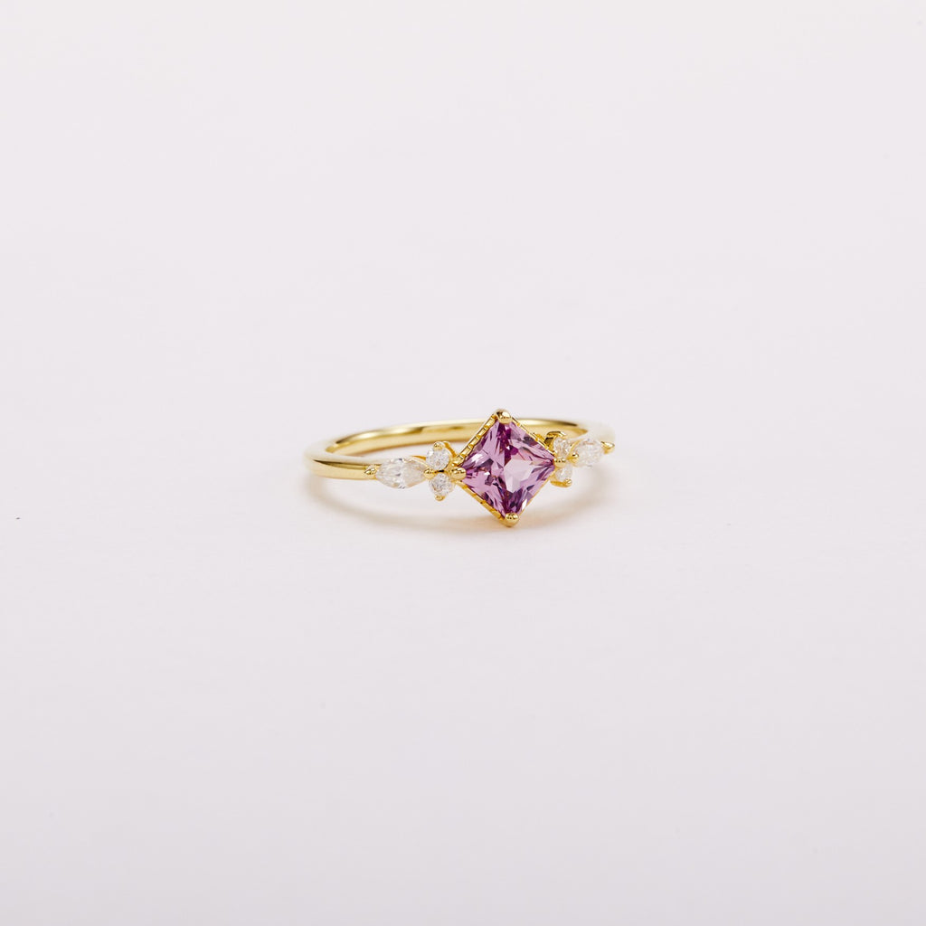 Lilac Princess-cut Sapphire Unfolding Wings Cluster Ring