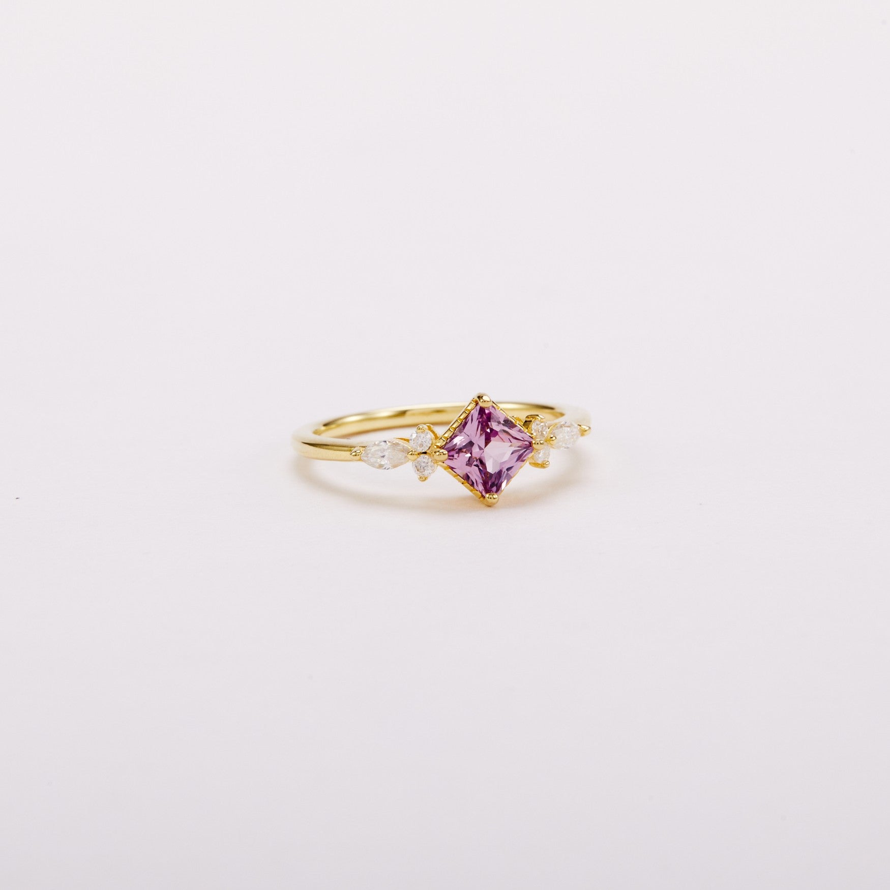 Lilac Princess-cut Sapphire Unfolding Wings Cluster Ring