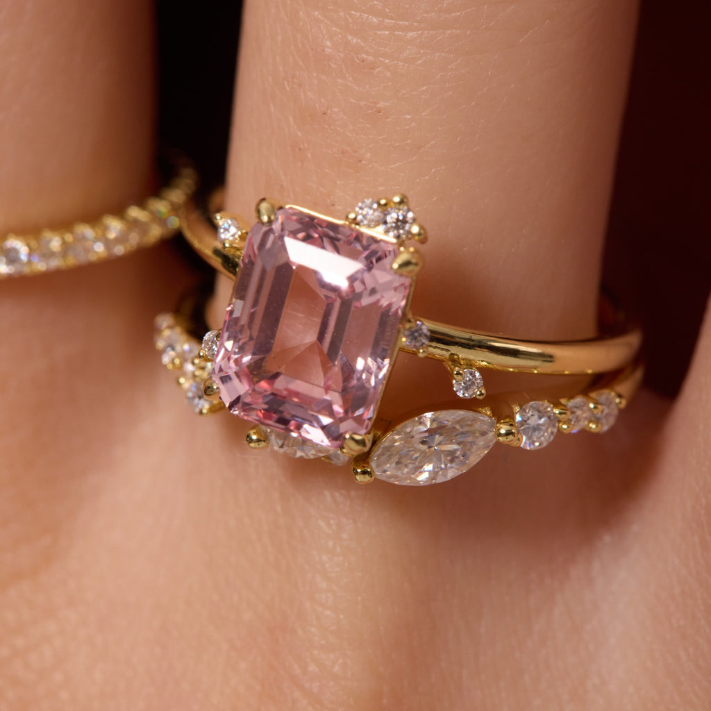 Morganite Pink Constellation Cluster Ring - Emerald Cut