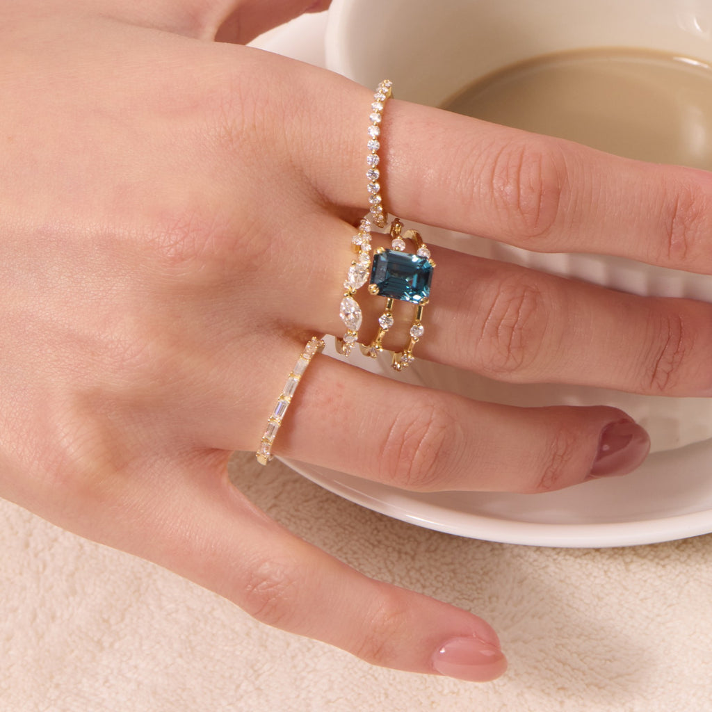 Half Emerald-cut Moissanite Stacking Ring