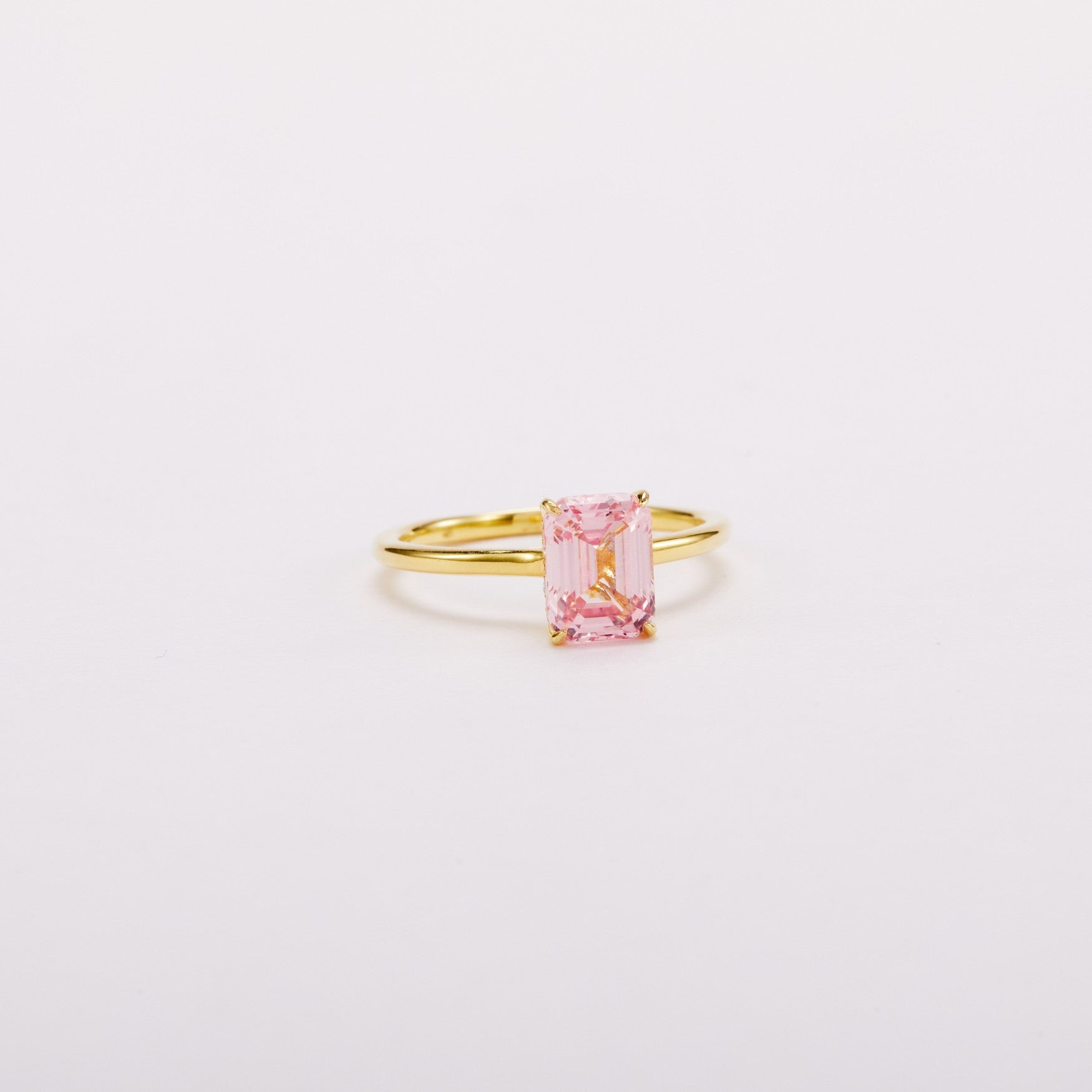 Morganite Pink Solitaire Ring - Emerald Cut
