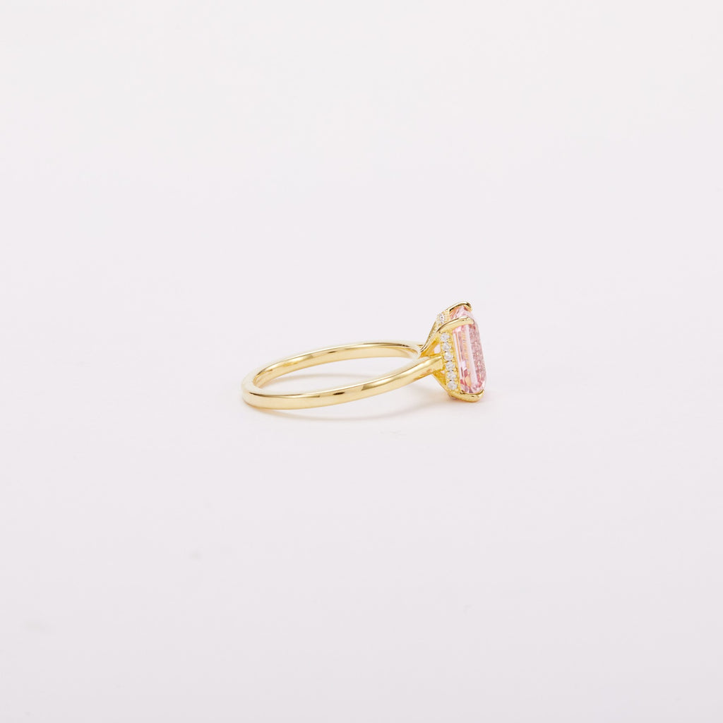 Morganite Pink Solitaire Ring - Emerald Cut