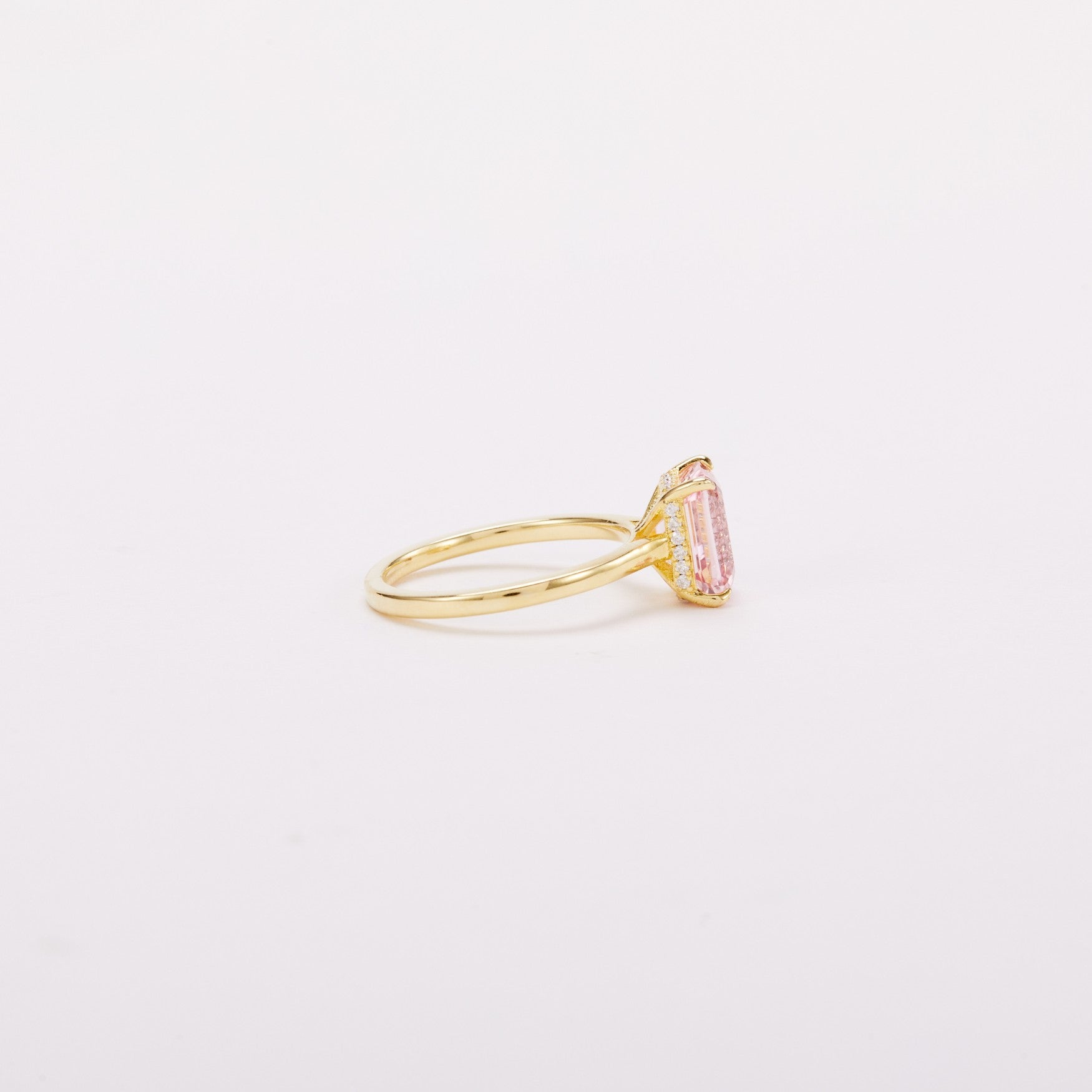 Morganite Pink Solitaire Ring - Emerald Cut