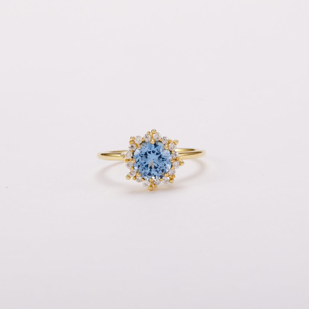 Santa Maria Blue Bud Halo Ring - Round Brilliant
