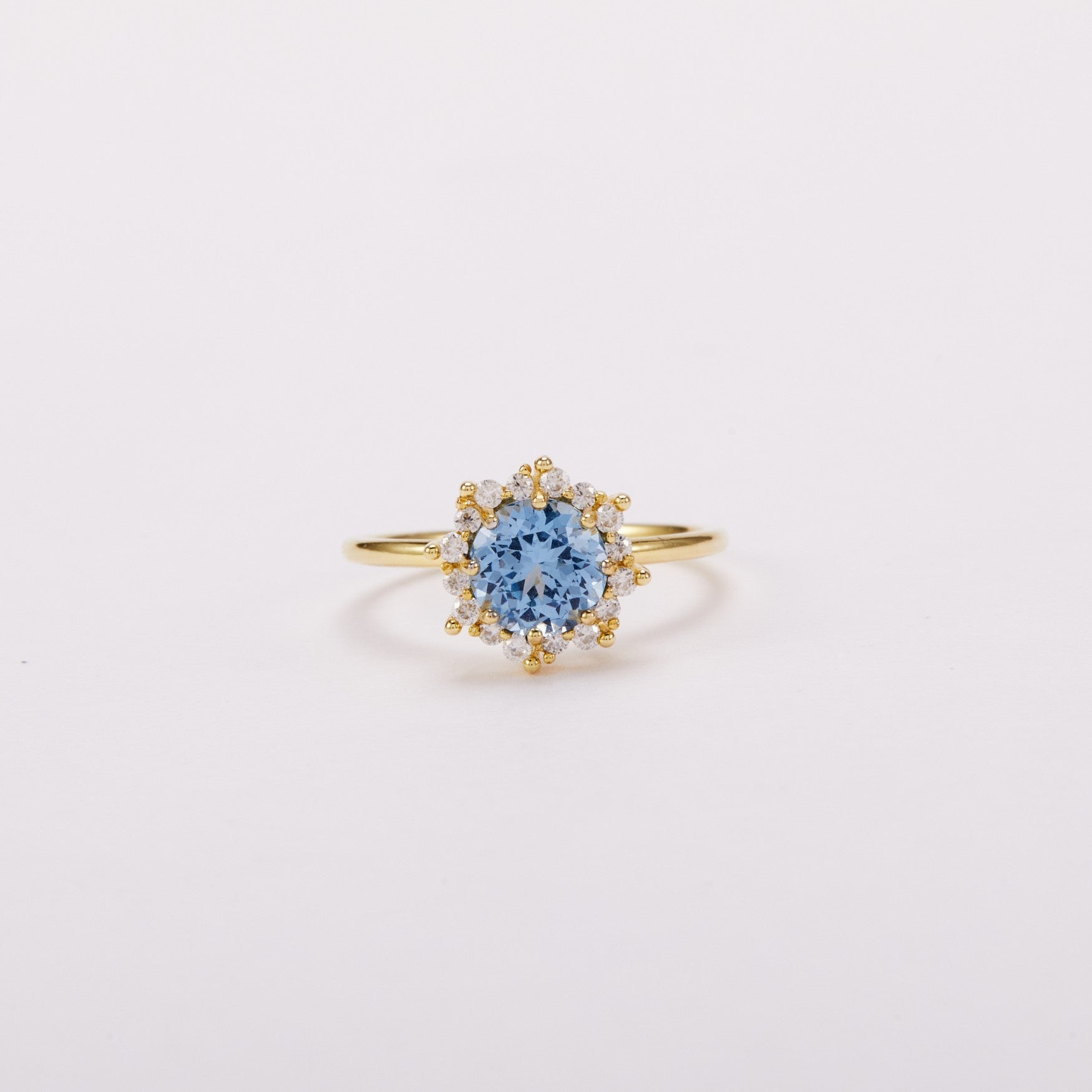 Santa Maria Blue Bud Halo Ring - Round Brilliant