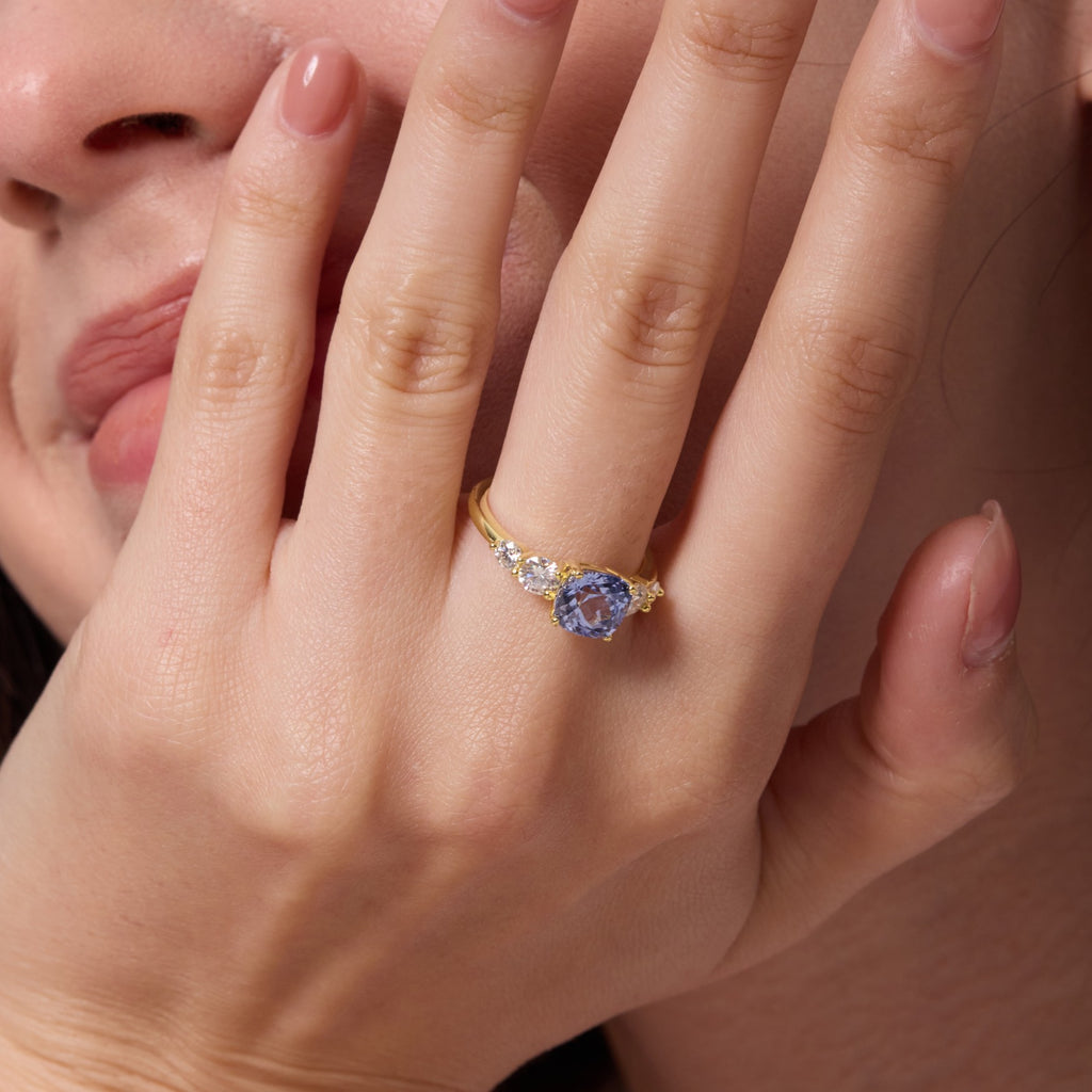 Misty Cornflower Cushion Sapphire Five-Stone Ring