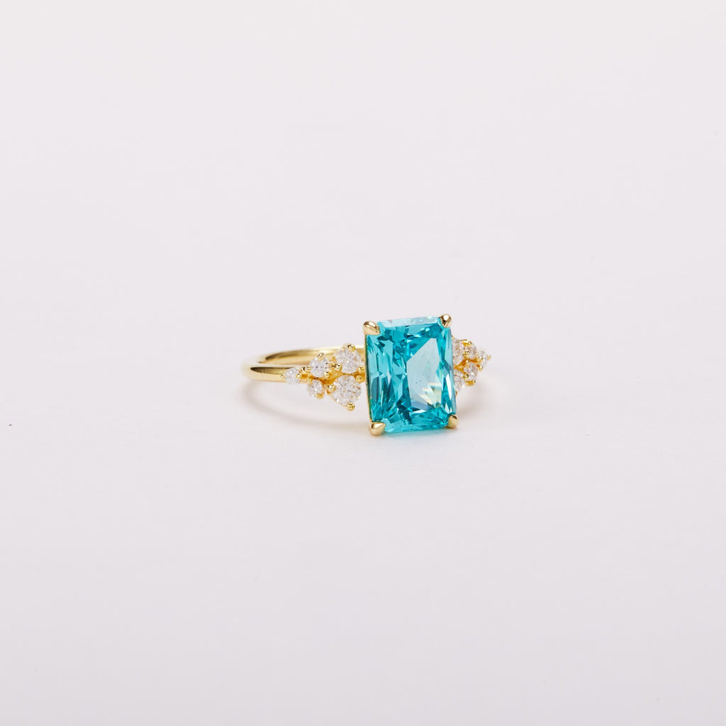 Paraiba Blue Bloom Cluster Ring - Radiant Cut