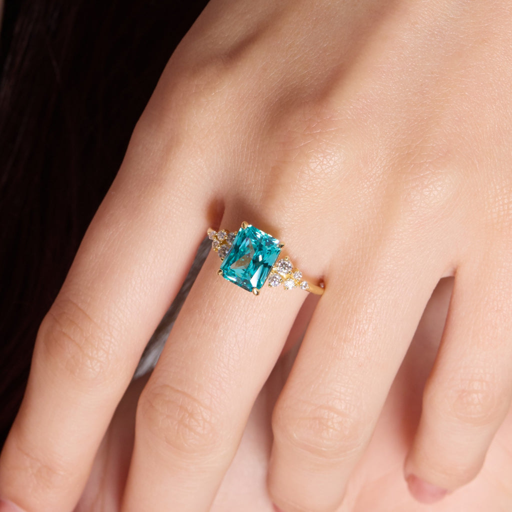Paraiba Blue Bloom Cluster Ring - Radiant Cut