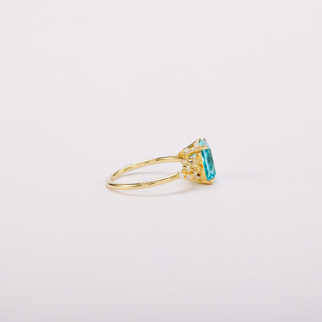 Paraiba Blue Bloom Cluster Ring - Radiant Cut