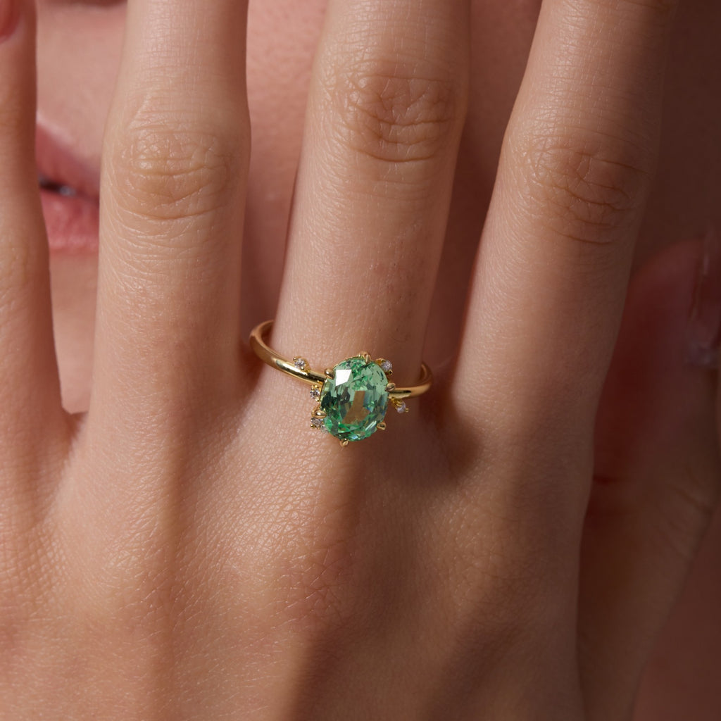 Vivid Mint Green Constellation Cluster Ring - Oval Step Cut
