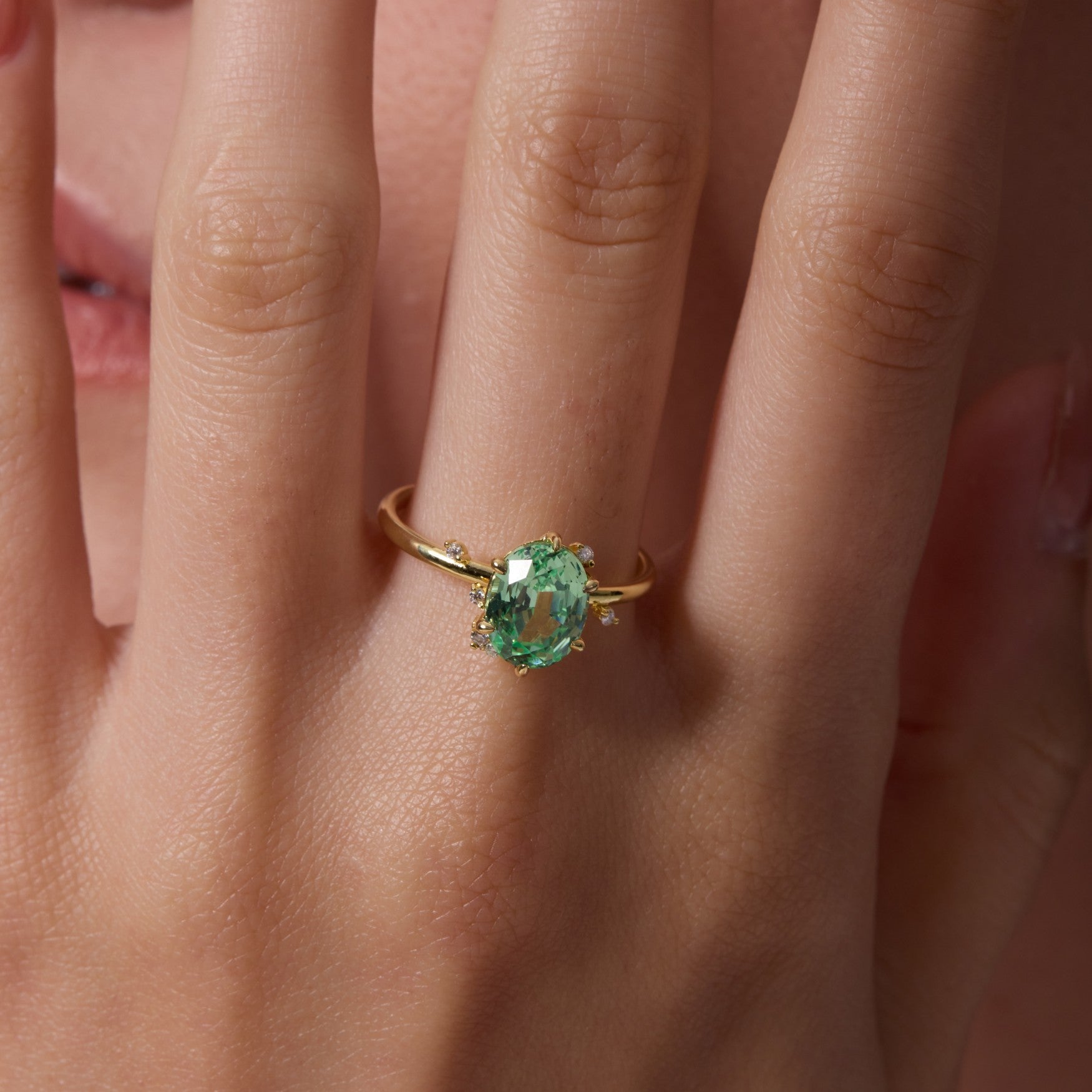 Vivid Mint Green Constellation Cluster Ring - Oval Step Cut