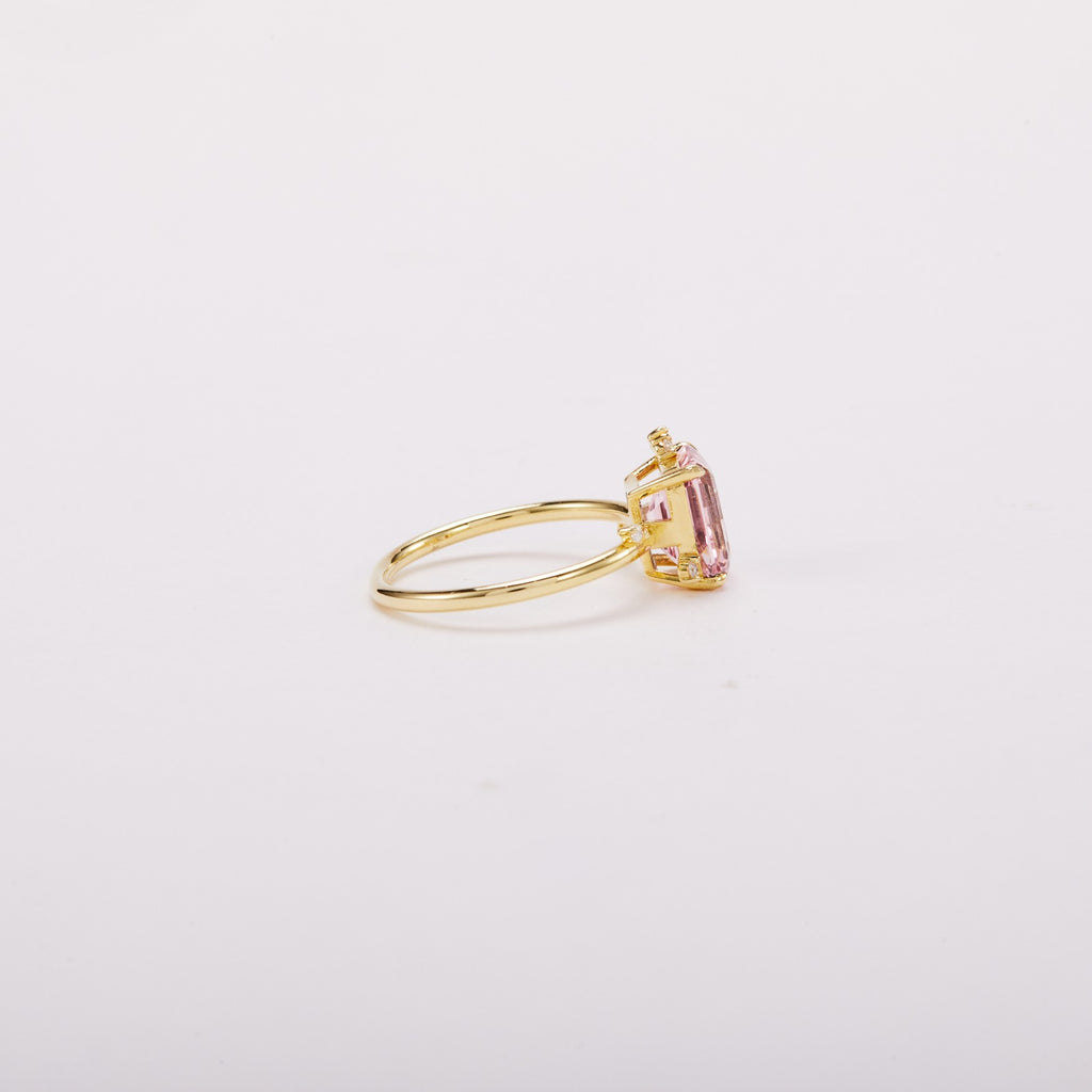Morganite Pink Constellation Cluster Ring - Emerald Cut