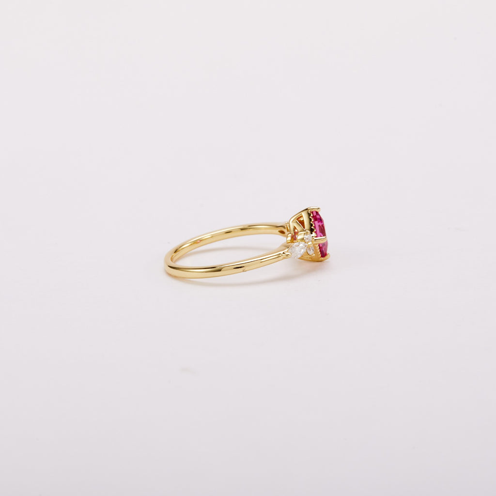 Rubellite Pink Princess-cut Sapphire Unfolding Wings Cluster Ring