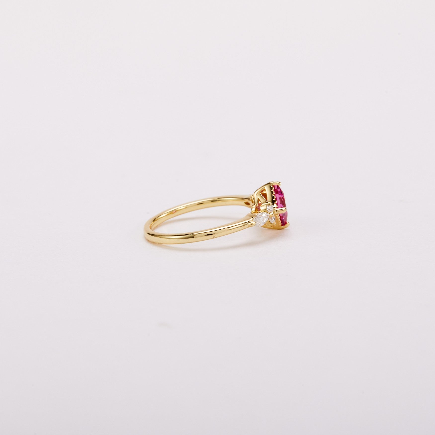 Rubellite Pink Princess-cut Sapphire Unfolding Wings Cluster Ring