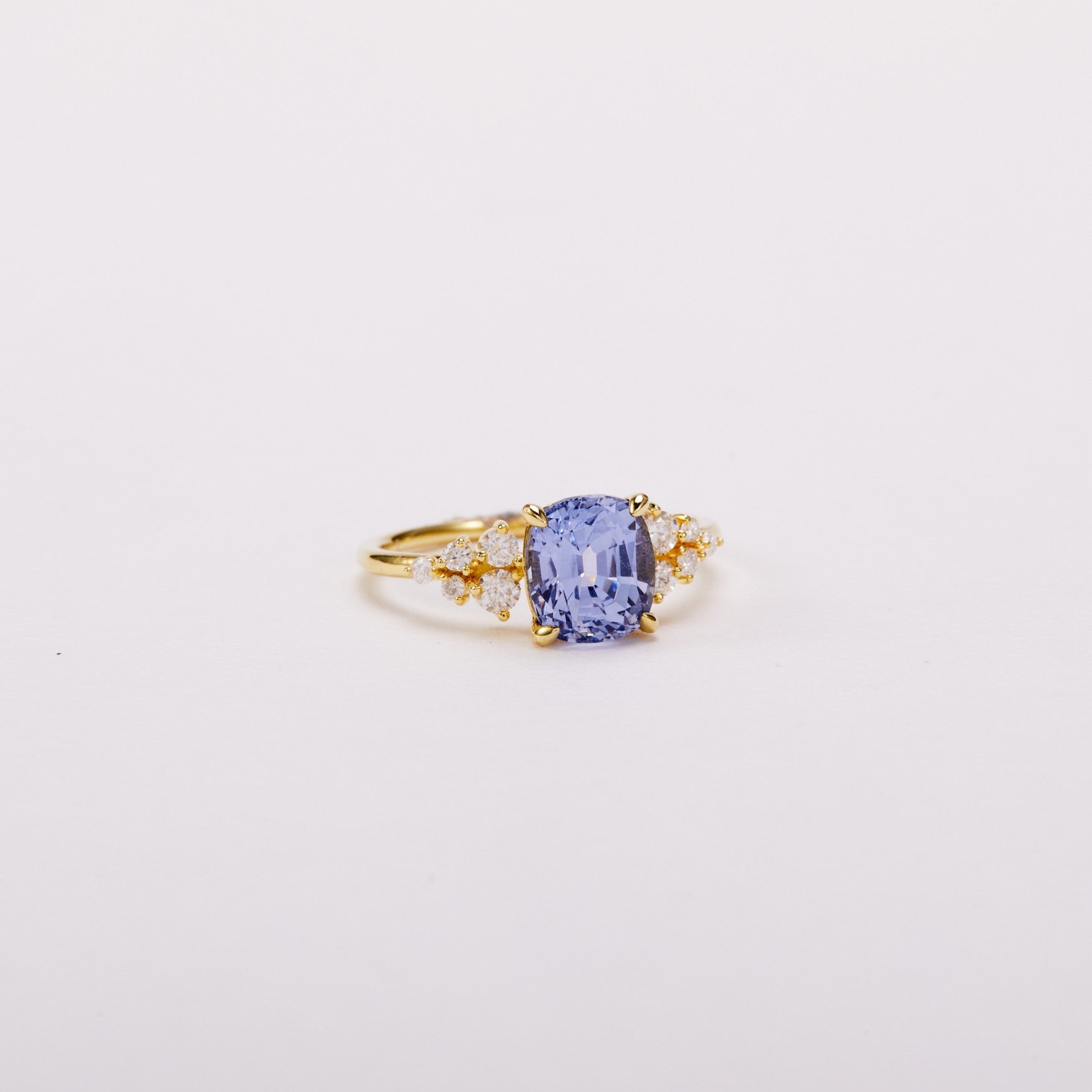 Misty Cornflower Bloom Cluster Ring - Cushion Brilliant