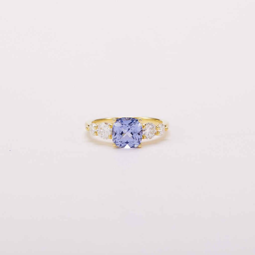Misty Cornflower Cushion Sapphire Five-Stone Ring