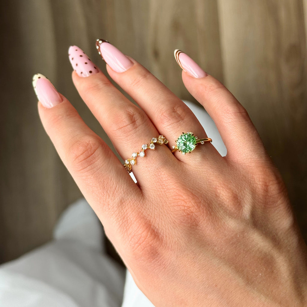 Vivid Mint Green Constellation Cluster Ring - Round Brilliant