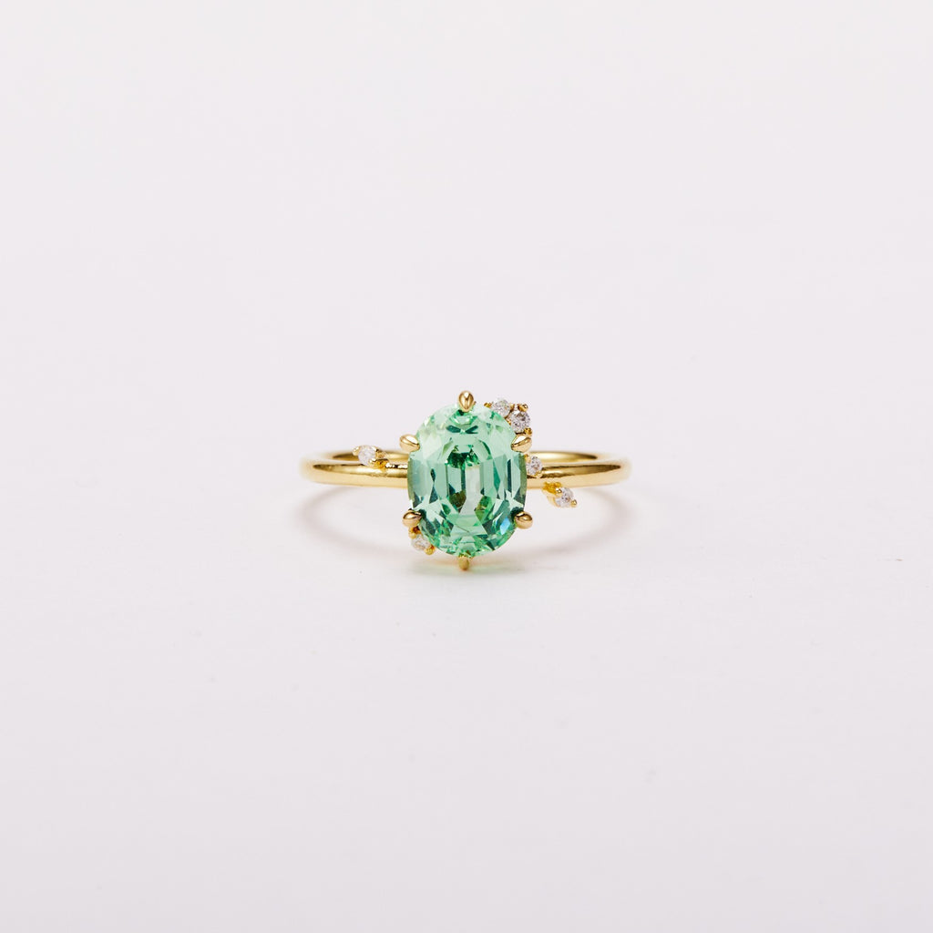 Vivid Mint Green Constellation Cluster Ring - Oval Step Cut
