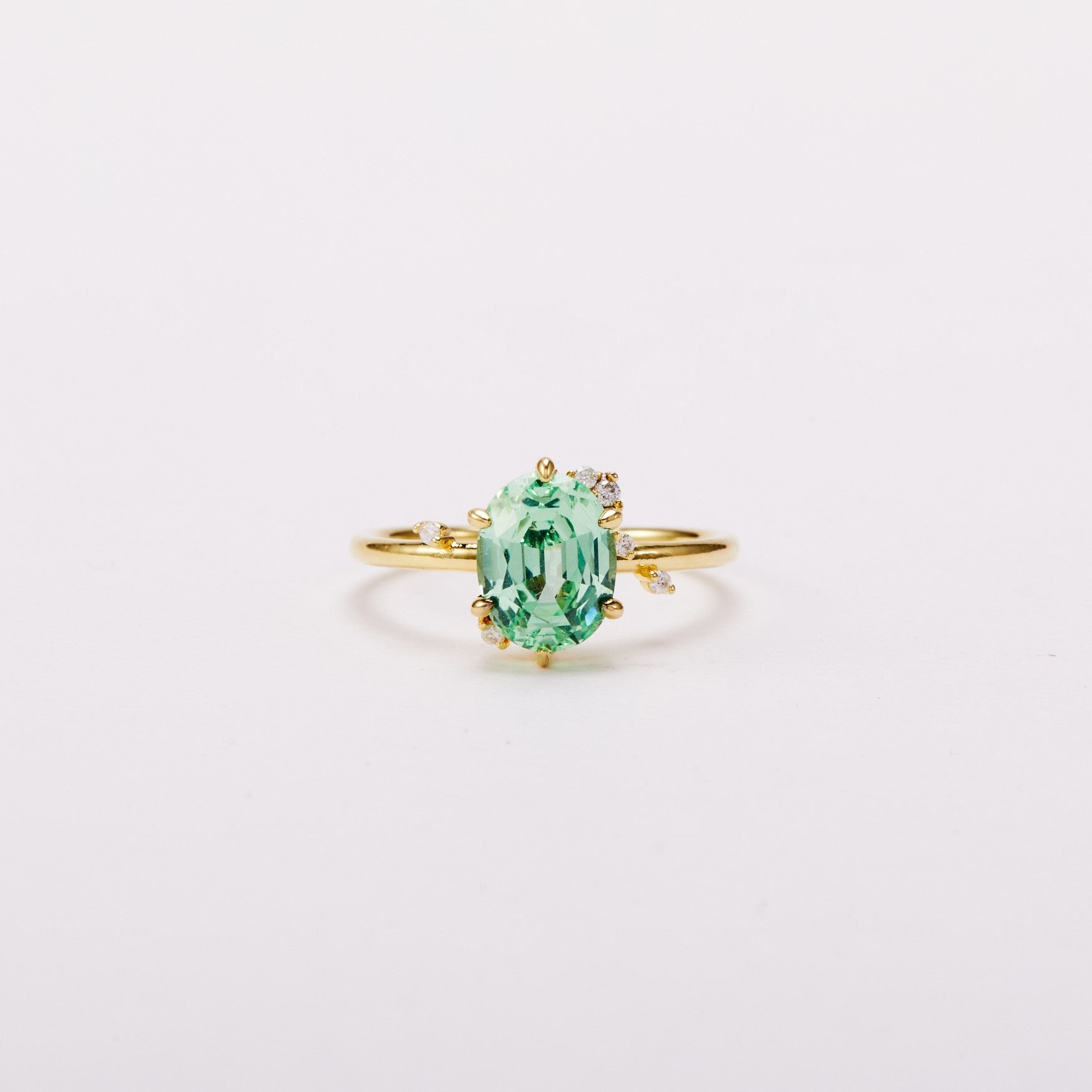 Vivid Mint Green Constellation Cluster Ring - Oval Step Cut