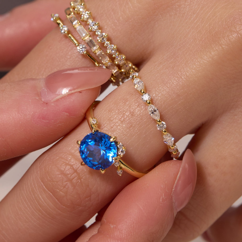 Cobalt Blue Round Spinel Constellation Cluster Ring