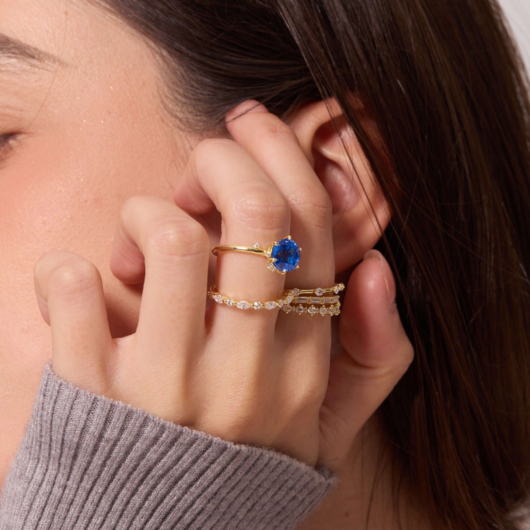 Cobalt Blue Round Spinel Constellation Cluster Ring
