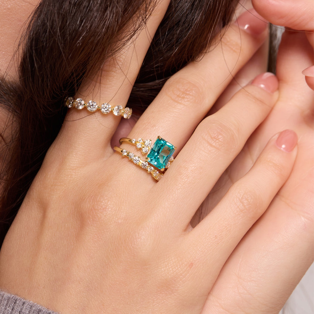 Paraiba Blue Bloom Cluster Ring - Radiant Cut
