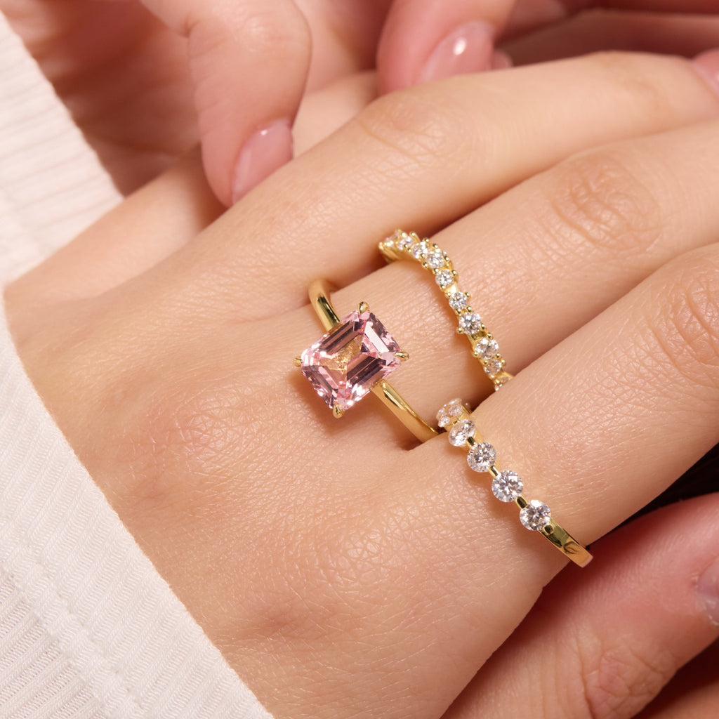 Morganite Pink Solitaire Ring - Emerald Cut