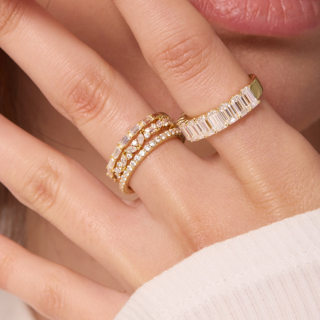 Half Emerald-cut Moissanite Stacking Ring