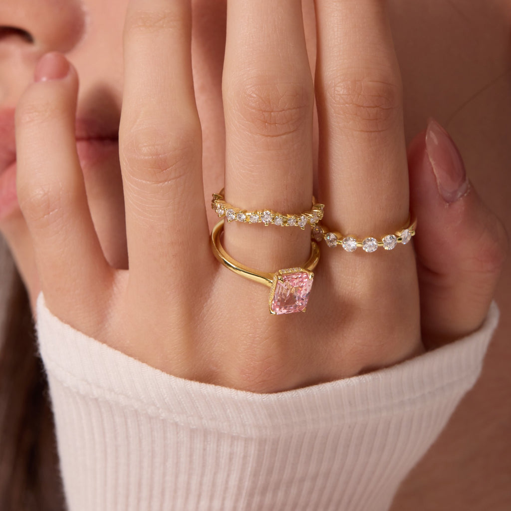 Morganite Pink Solitaire Ring - Emerald Cut
