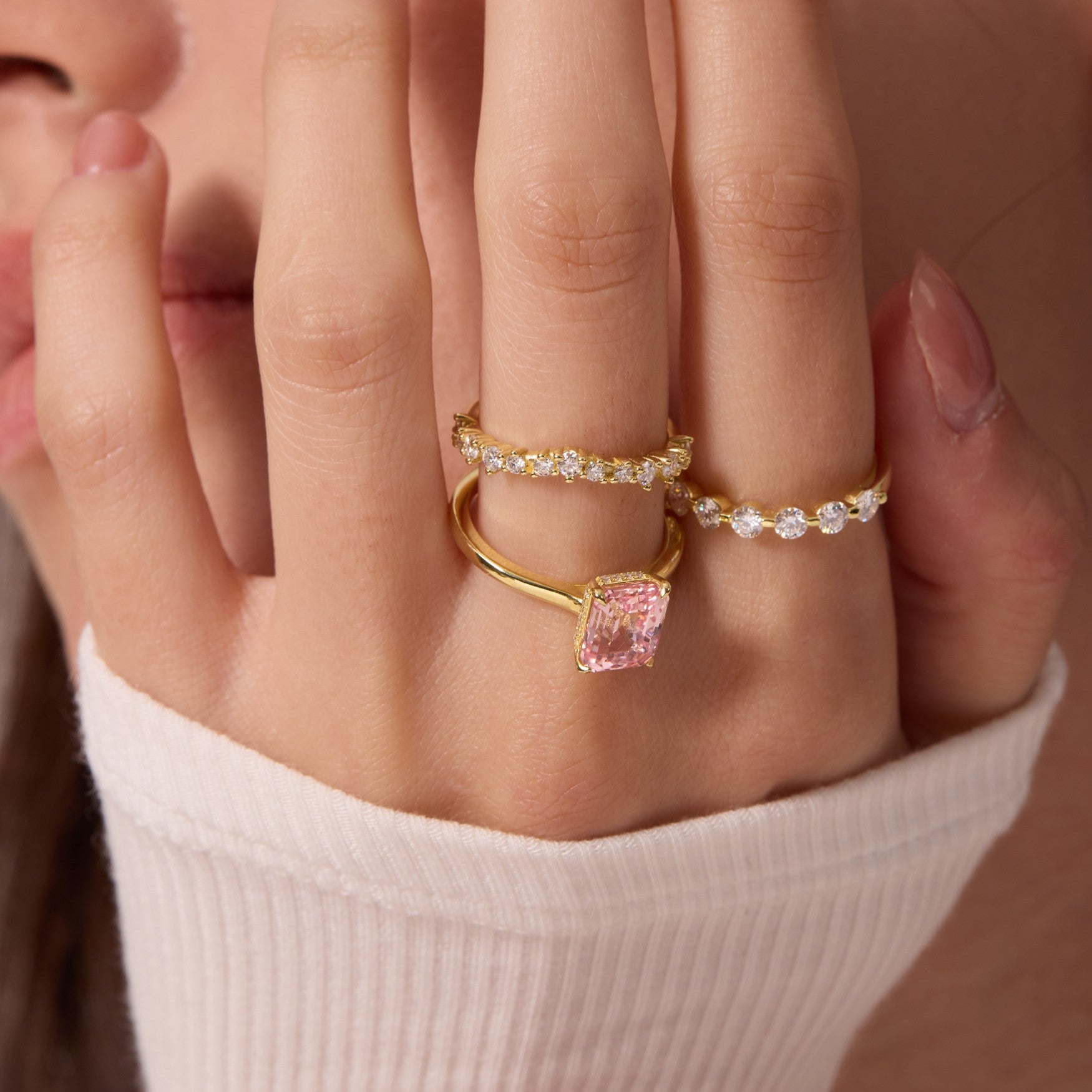 Morganite Pink Solitaire Ring - Emerald Cut