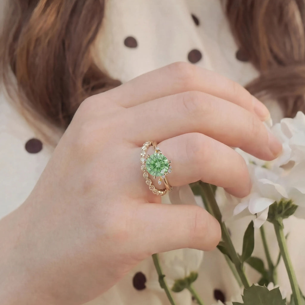 Vivid Mint Green Constellation Cluster Ring - Round Brilliant