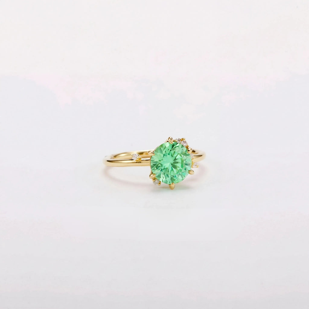 Vivid Mint Green Constellation Cluster Ring - Round Brilliant