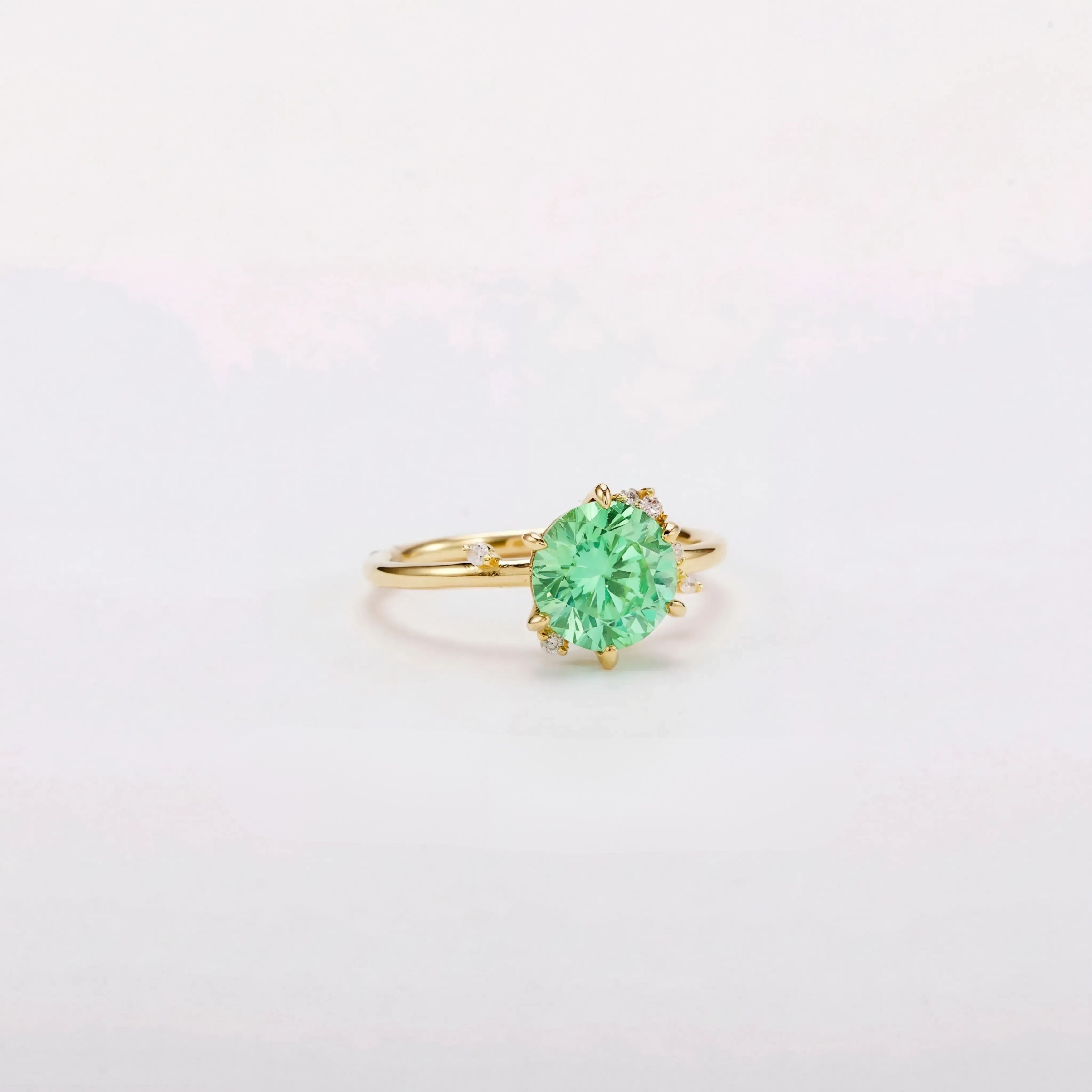 Vivid Mint Green Constellation Cluster Ring - Round Brilliant