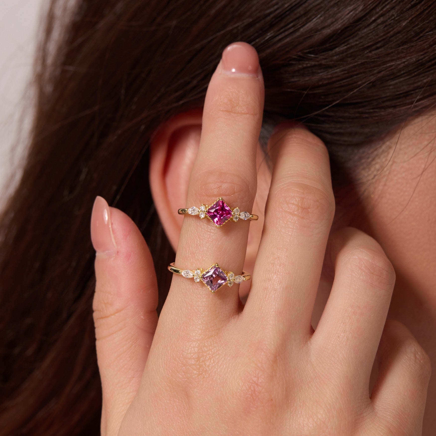 Lilac Princess-cut Sapphire Unfolding Wings Cluster Ring